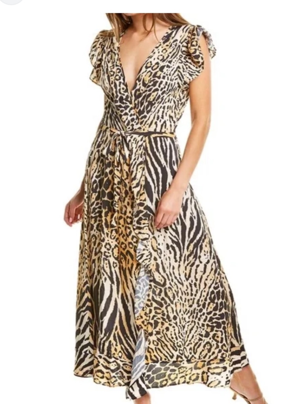 Melissa odabash Brianna Printed Voile Wrap Dress in Cheetah